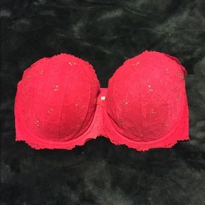 Victoria’s Secret Red Strapless Bra With Gems